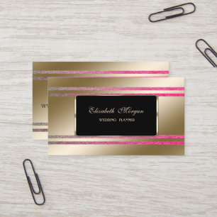 Tarjeta De Visita Elegantes, Rayas Brillantes de Falso Dorado con Ma