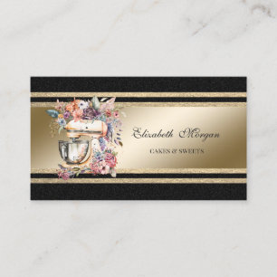 Tarjeta De Visita Elegantes rayas brillantes doradas mezclador flora