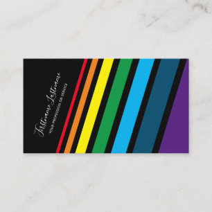 Tarjeta De Visita Elegantes rayas de color arcoiris sobre negro nobl