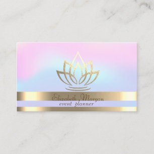 Tarjeta De Visita Elegantes Rayas de Oro Lotus de Oro Holográfico