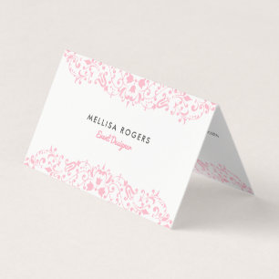 Tarjeta De Visita Elegantes Remolinos de Encaje Floral Rosa