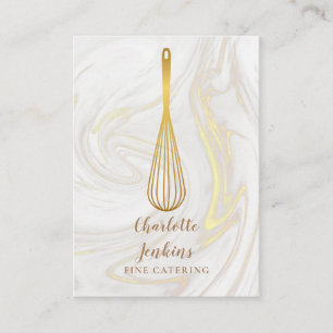 Tarjeta De Visita Elegantes Remolinos de Mármol de Catering Gold Whi