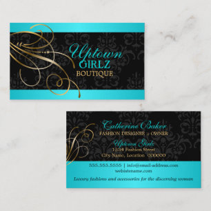 Tarjeta De Visita Elegantes remolinos de oro y damasco negro