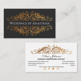 Tarjeta De Visita Elegantes Remolinos Dorados de Brillo Negro