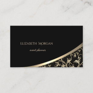 Tarjeta De Visita Elegantes Remolinos Modernos de Negro y Dorado