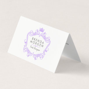 Tarjeta De Visita Elegantes Remolinos Morados & Marco de Corona