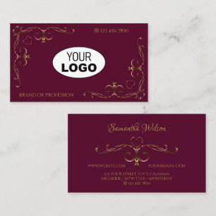 Tarjeta De Visita Elegantes rincones de oro con logotipo borgoña