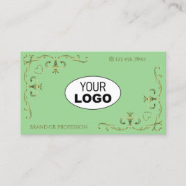 Tarjeta De Visita Elegantes rincones dorados del Sage Green con logo