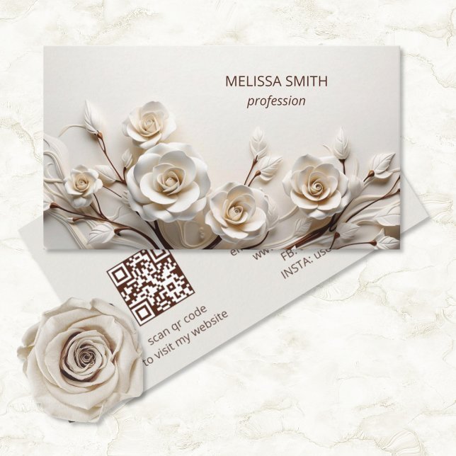 Tarjeta De Visita Elegantes Rosas blancos 3D (Subido por el creador)