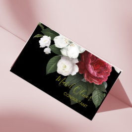 Tarjeta De Visita Elegantes Rosas de Borgoña Moderno Código QR Gold