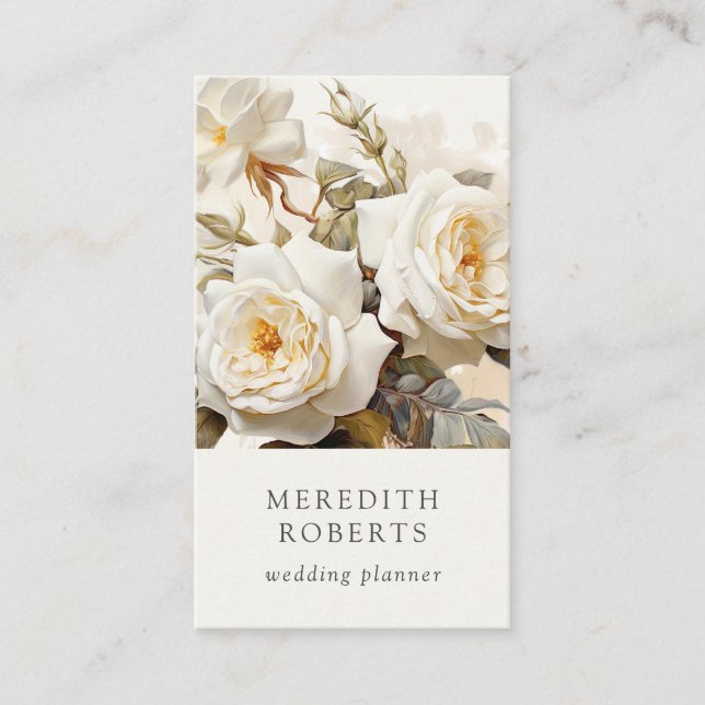 Tarjeta De Visita Elegantes Rosas de época Blanco antiguo (Anverso)
