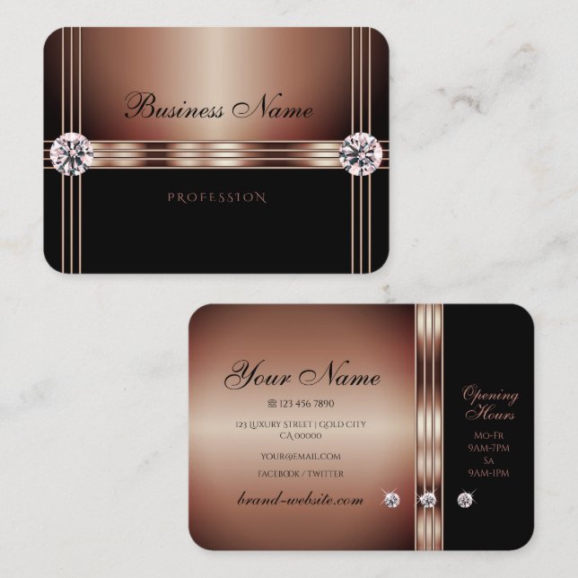 Tarjeta De Visita Elegantes Rosas de oro y Diamantes de imitación de (Anverso / Reverso)