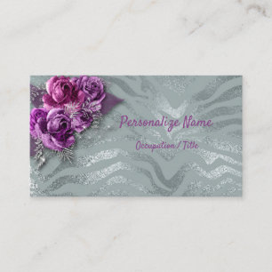 Tarjeta De Visita Elegantes Rosas morados con un patrón Purpurina p