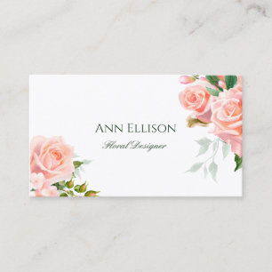 Tarjeta De Visita Elegantes Rosas Rosadas en Acuarela Floral Florist