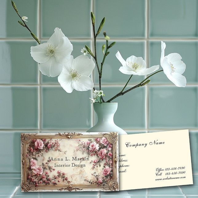 Tarjeta De Visita Elegantes rosas rosadas victorianas de época (Subido por el creador)