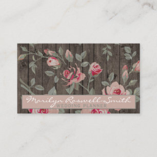Tarjeta De Visita Elegantes rosas rosas sobre fondo de madera rústic