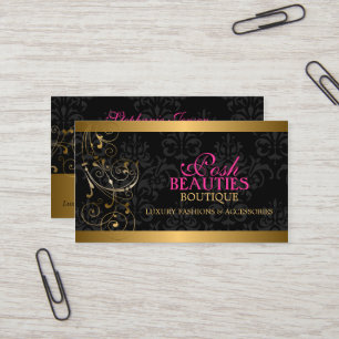 Tarjeta De Visita Elegantes Swirls Gold y Damask