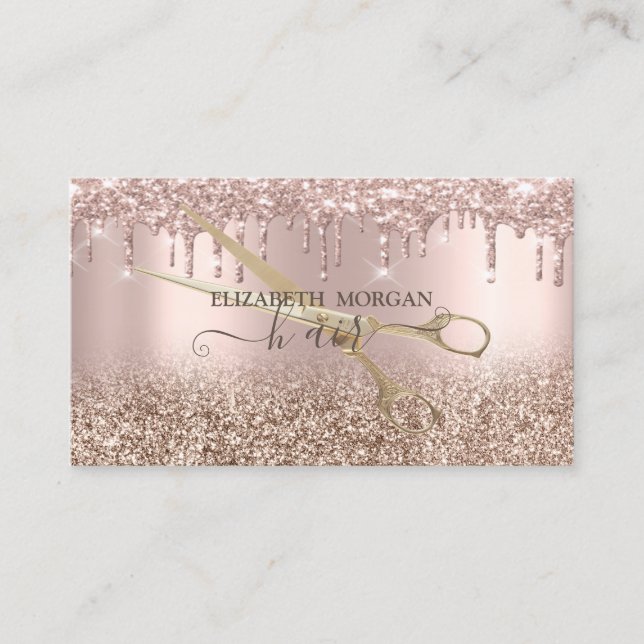 Tarjeta De Visita Elegantes tijeras de oro Rosa de taladros Purpurin (Anverso)
