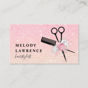 Tarjeta De Visita Elegantes tijeras de rosa dorado peinado peine