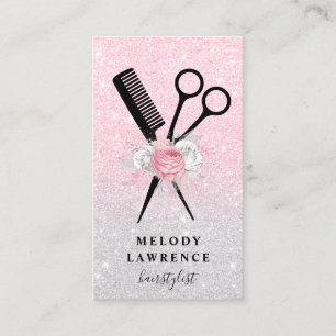 Tarjeta De Visita Elegantes tijeras de rosa dorado peinado peine