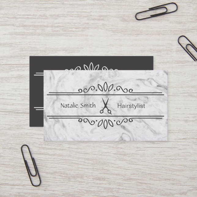 Tarjeta De Visita Elegantes tijeras Hairstylist Business Cards (Anverso/Reverso In Situ)
