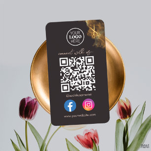 Tarjeta De Visita Elegantes Tijeras Moradas Doradas de Código QR par