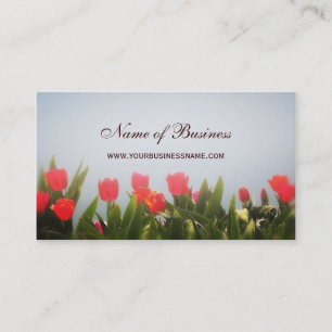 Tarjeta De Visita Elegantes Tulipanes Rojos Florales En Mist De Prim