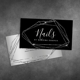 Tarjeta De Visita Elegantes uñas de marco purpurina plateado