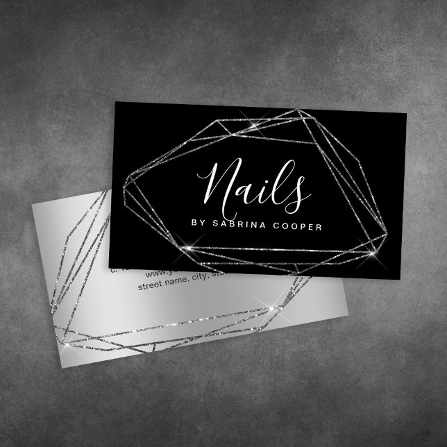 Tarjeta De Visita Elegantes uñas de marco purpurina plateado (Subido por el creador)