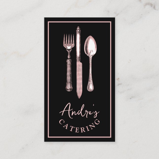 Tarjeta De Visita Elegantes Utensilios De Cubertería Logo Alojamient (Anverso)