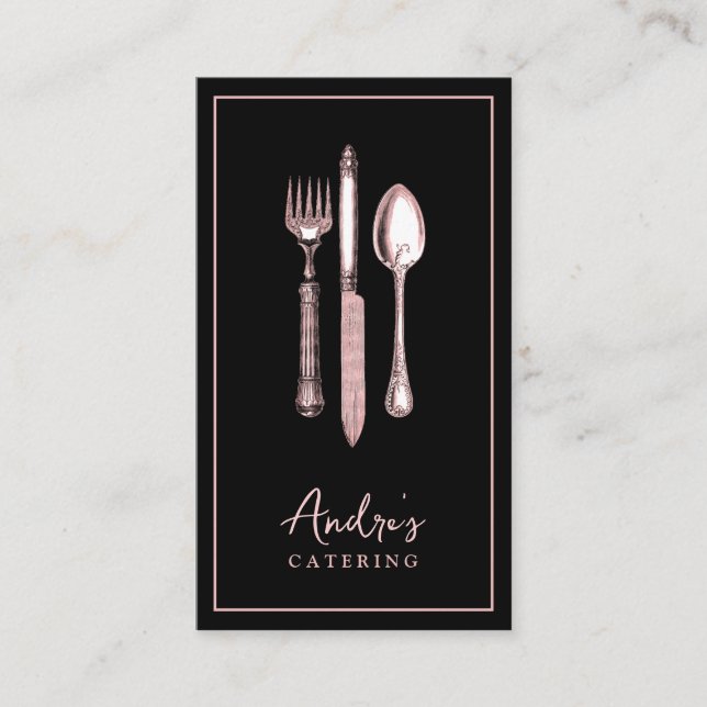Tarjeta De Visita Elegantes Utensilios De Cubertería Logo Alojamient (Anverso)