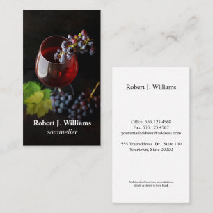 Tarjeta De Visita Elegantes uvas de vidrio de vino sommeliere profes