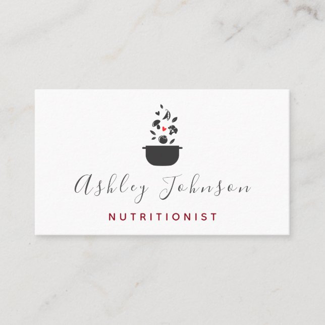 Tarjeta De Visita Elegantes Verduras limpias y blanco nutricionista  (Anverso)