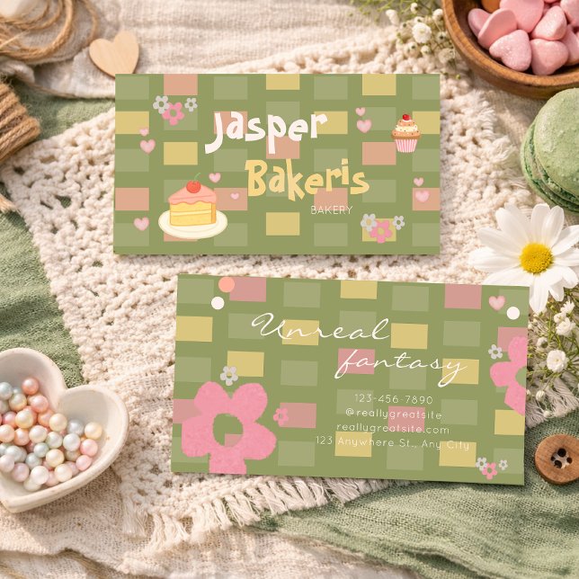Tarjeta De Visita Elegent Chic Green Daisy Cute Bakery (Subido por el creador)