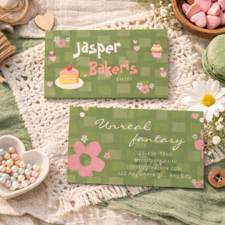 Tarjeta De Visita Elegent Chic Green Daisy Cute Bakery