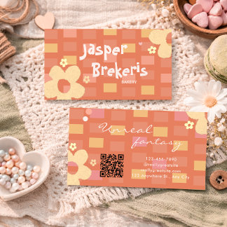 Tarjeta De Visita Elegent Retro Chic Orange Daisy Cute 