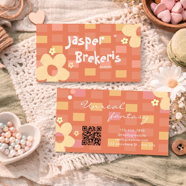 Tarjeta De Visita Elegent Retro Chic Orange Daisy Cute  (Subido por el creador)