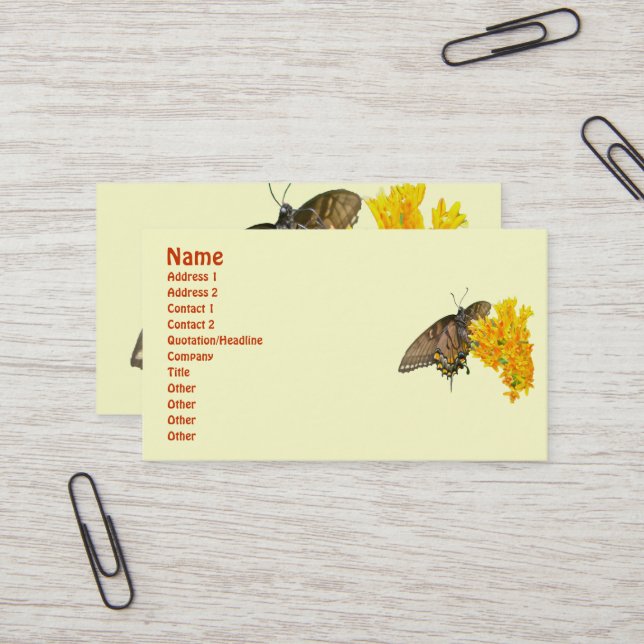 Tarjeta De Visita Elemento de mariposa de cola de cereal (Papilio gl (Anverso/Reverso In Situ)