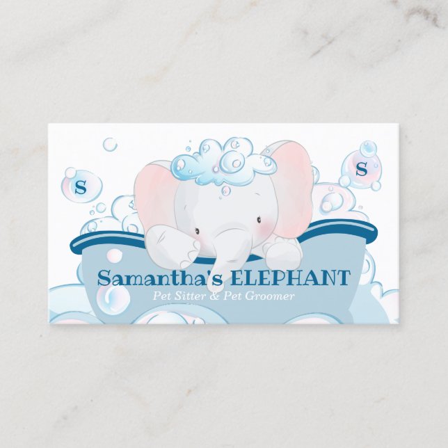 Tarjeta De Visita Elephant Pet Care Baby Spa Bathtub Groomer (Anverso)