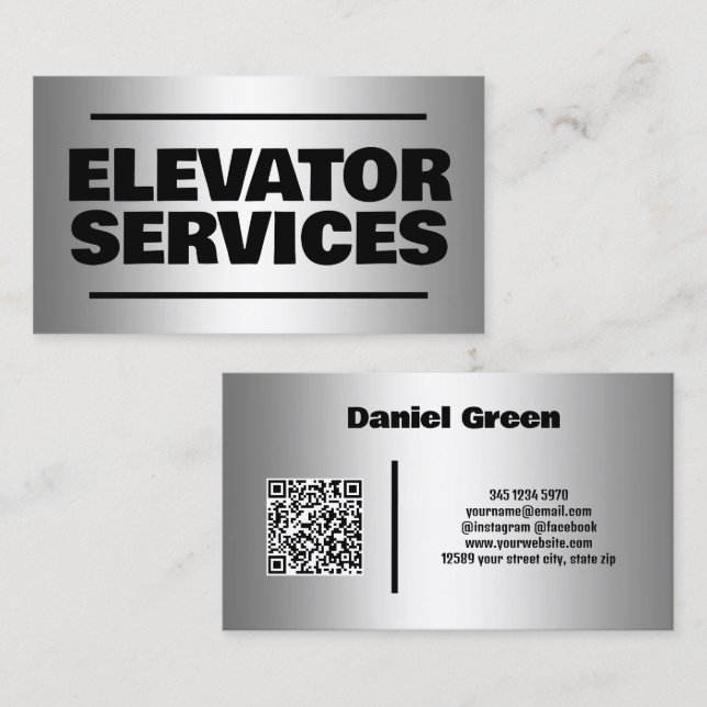 Tarjeta De Visita Elevator Services Silver QR (Anverso / Reverso)