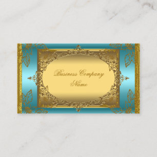 Tarjeta De Visita Élite Azul Teal Dorado Elegante y Refinado