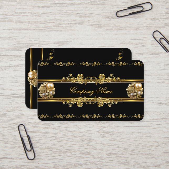 Tarjeta De Visita Elite Business Gold Elegant Floral Jewel (Anverso/Reverso In Situ)