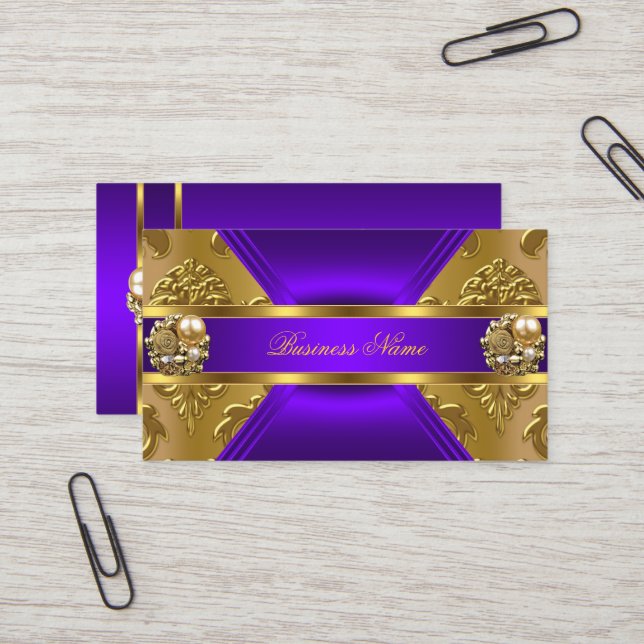 Tarjeta De Visita Elite Business Purple Gold Elegant Damask Jewel (Anverso/Reverso In Situ)