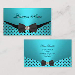 Tarjeta De Visita Elite Business Verde azulado Polka Azul puntos Bow
