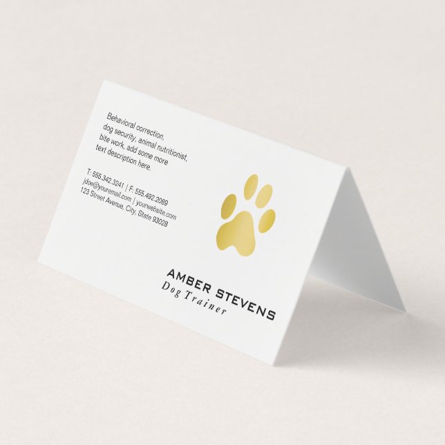 Tarjeta De Visita Elite Dog Trainer Golden Paw (Anverso)