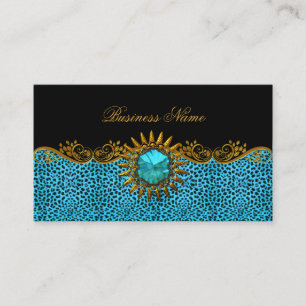 Tarjeta De Visita Élite Elegante Clásico Leopard Azul Teal Negro Dor