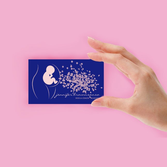 Tarjeta De Visita Embarazada entrenadora de natalidad Doula, bebé ro (Navy Pink Baby Doula Birth Coach Pregnant Business Card)