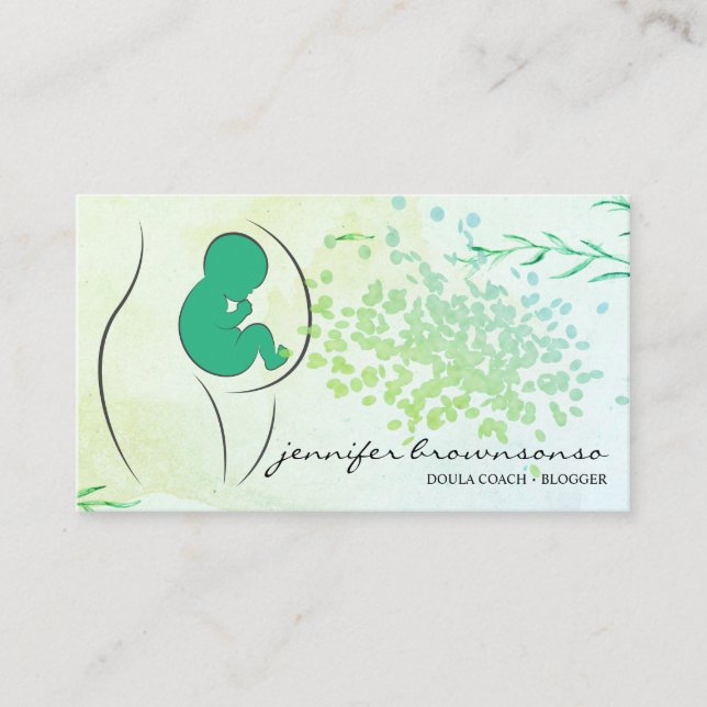 Tarjeta De Visita Embarazo de la entrenadora de natalidad Floral Gre (Anverso)