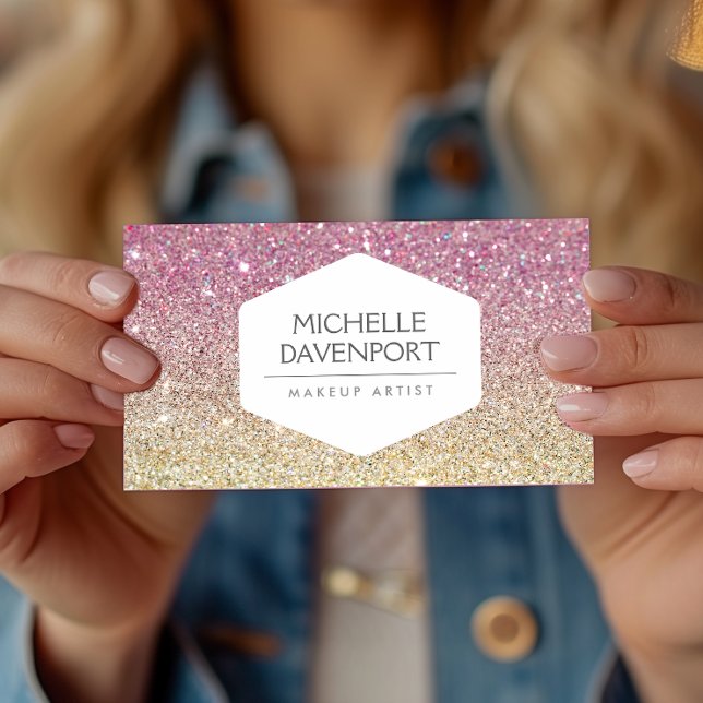 TARJETA DE VISITA EMBLEMA BLANCO ELEGANTE EN EL PURPURINA PINK OMBRE (Subido por el creador)