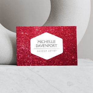 TARJETA DE VISITA EMBLEMA BLANCO ELEGANTE EN PURPURINA ROJO PROFUNDO